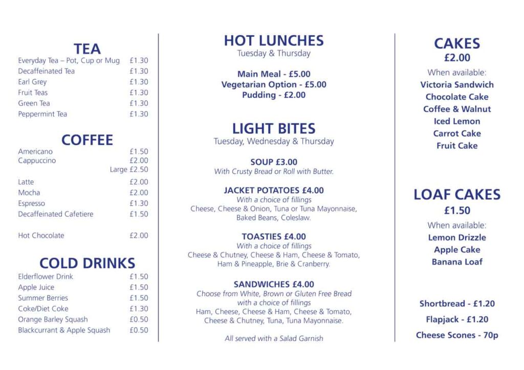 Ipplepen Hub Cafe Menu