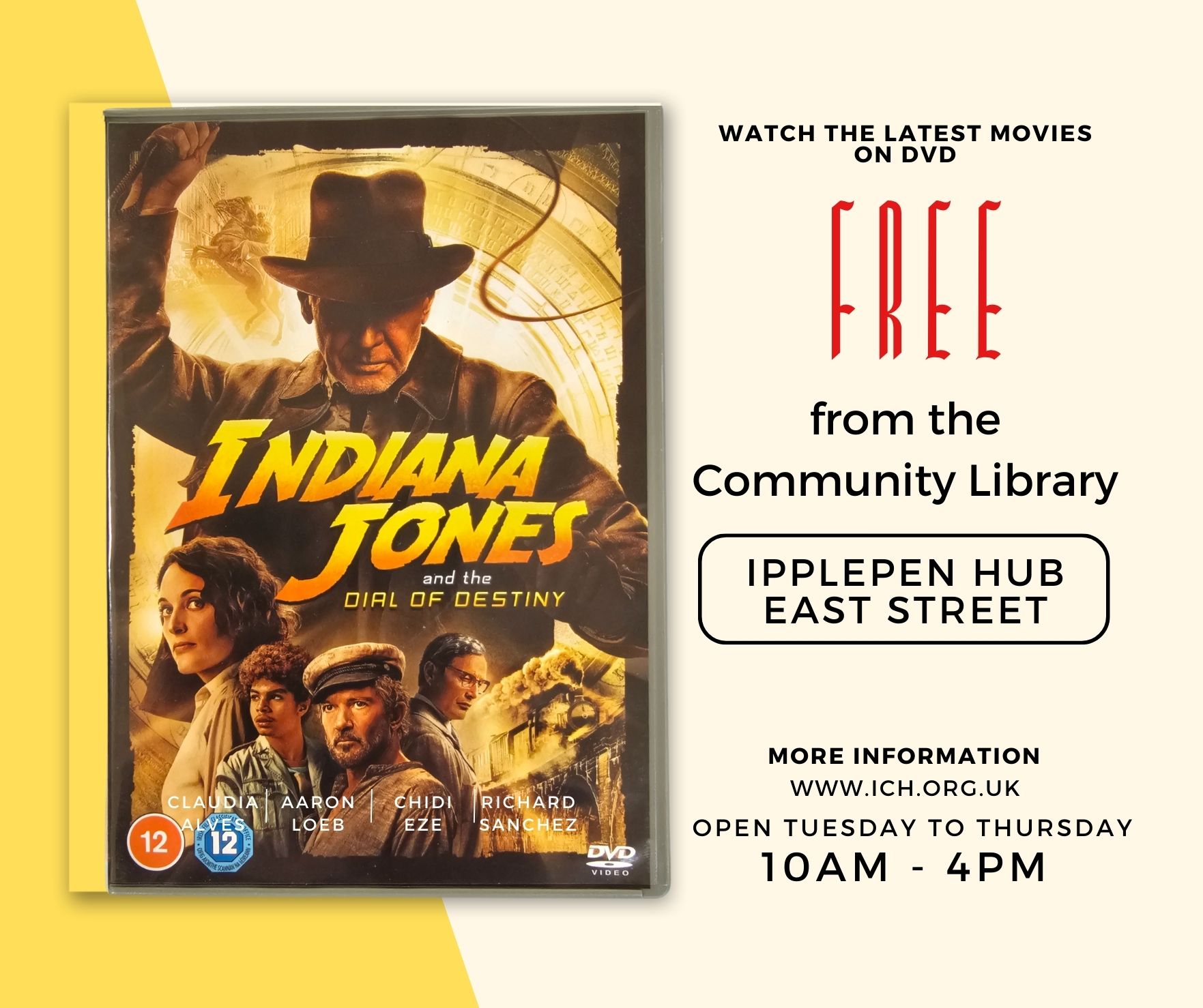 Watchg latest Indiana Jones Movie free borrow from Ipplepen Hub Library