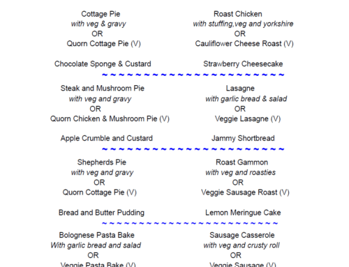 NEW Menu for Tuesdays and Thursdays