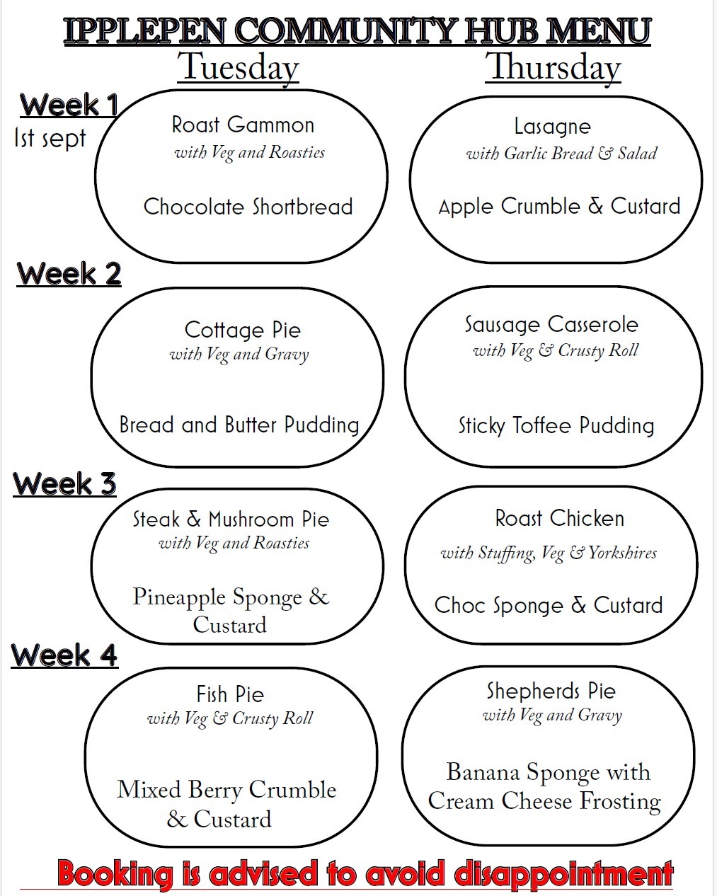 September October Ipplepen Cafe Menu