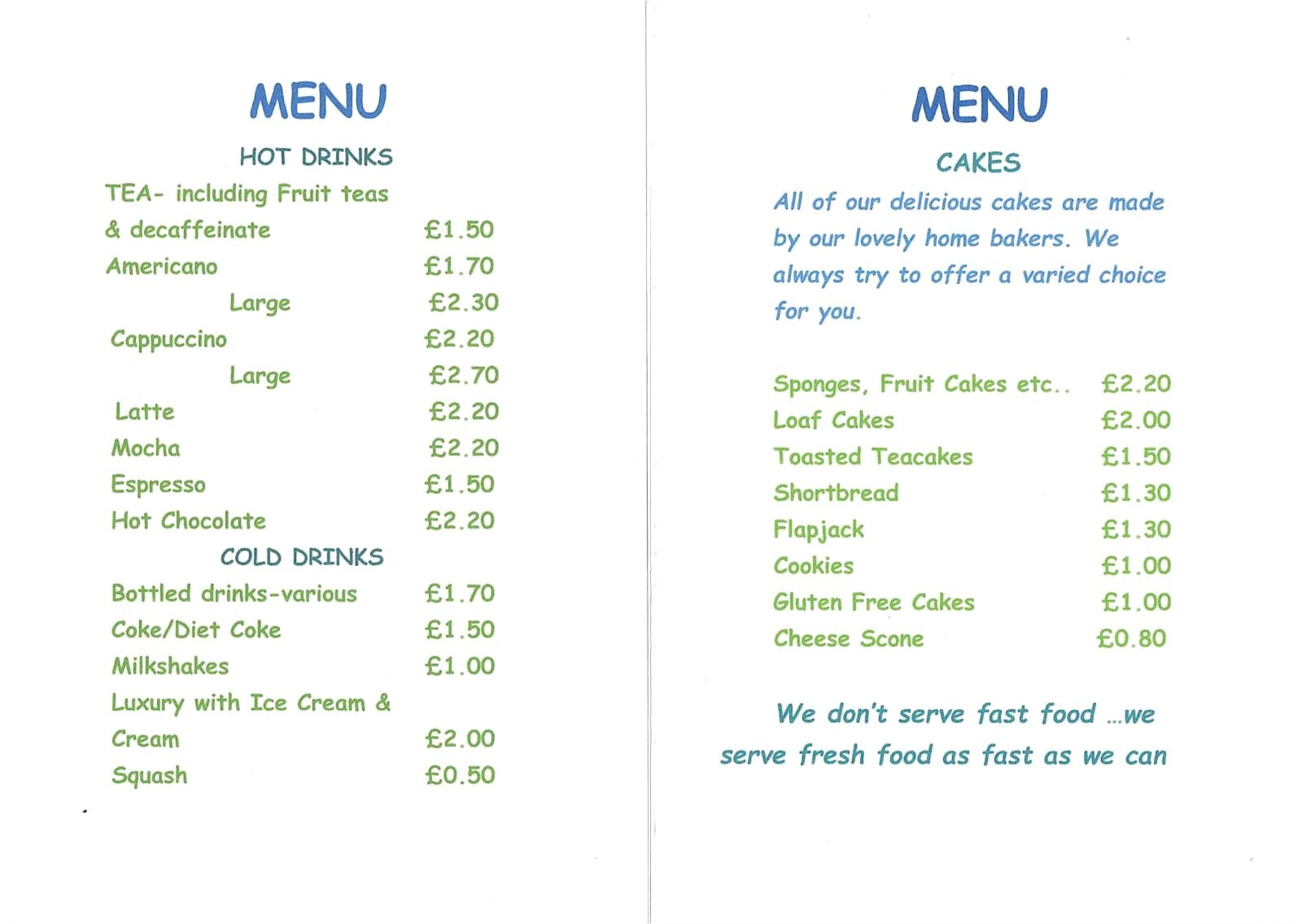 Ipplepen Cafe Menu