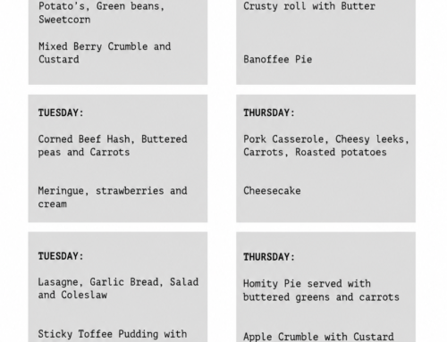 The July and August Menu for Tuesdays and Thursdays